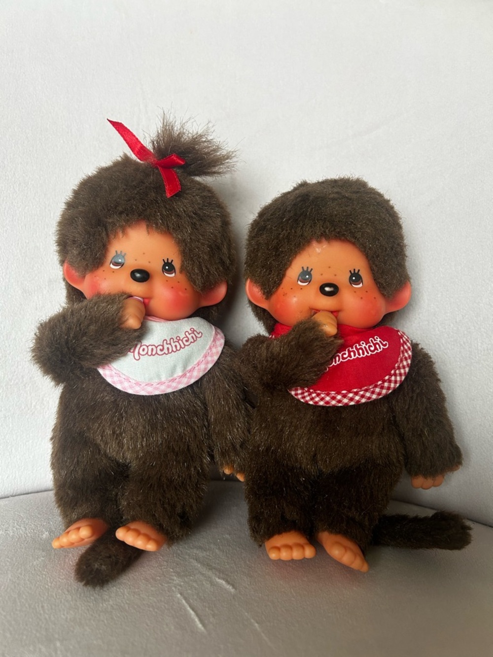 Monchhichi Classic Brown Plush Monkey Doll with Red Bib